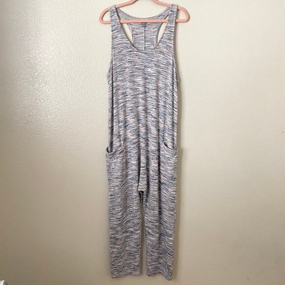 Aerie Jumpsuit Womens Large Blue Pink Knit Playsuit Overall Stretch Heather Cozy - Picture 3 of 11